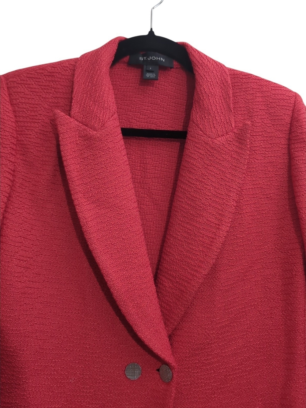 St. John Collection Pre-Fall 2021 Textured Knit Blazer Coral Red Sz 6 Designer - Picture 2 of 11